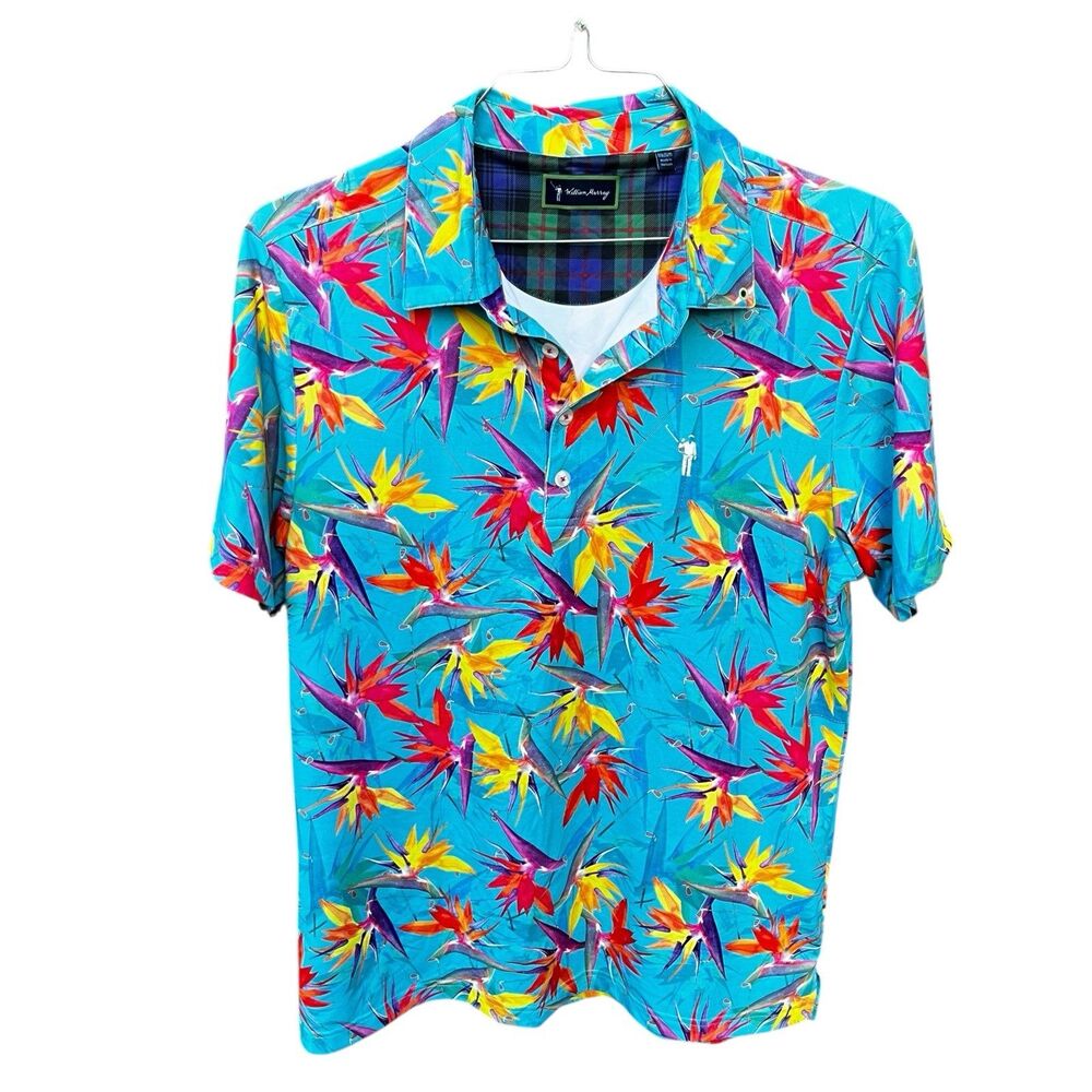 William Murray Birds Of A Feather Men’s Medium Golf Polo Blue Tropical Exotic